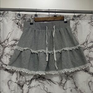 Elegant Gray Tiered Skirt with Lace Accents